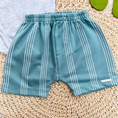 Conj body Lambreta Cinza e Short Listrado Verde